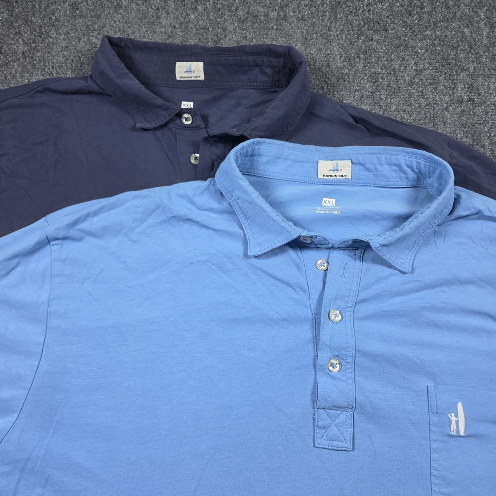 Johnnie-O Hangin' Out Polo Shirt Mens 2XL Blue Solid Stretch Casual Lot Of 2